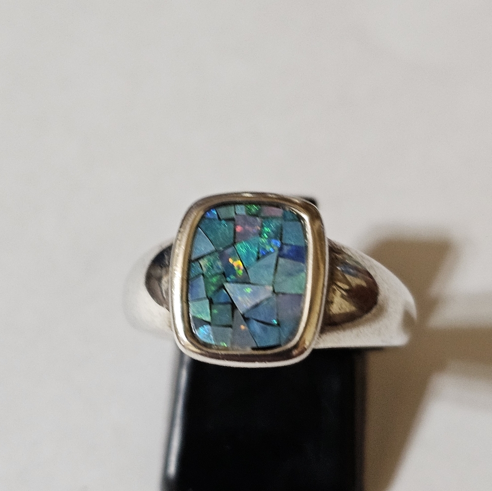 MICHELLE ALBALA Sterling Silver Vintage Real Opal Gem Inlay Ring Size 6.… - Picture 2 of 6